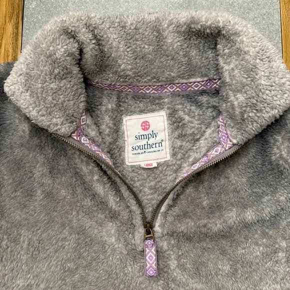 Simply Southern Sherpa Fleece Quarter Zip Pullover Ombre Gray Beige Large - Picture 5 of 10
